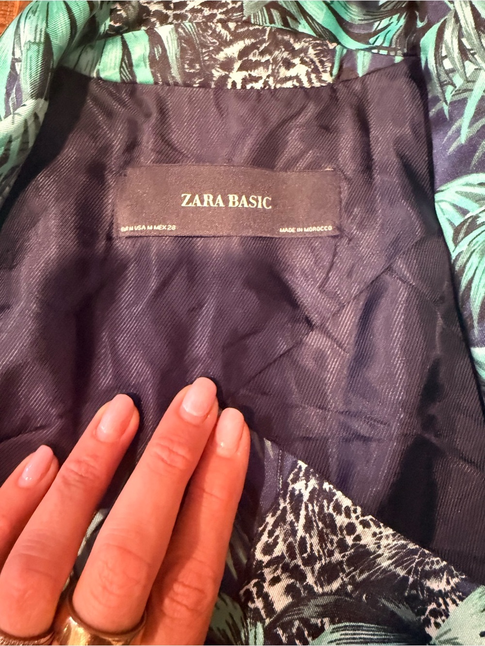 Zara Navy Blazer with Green Tropical Leaf Print - Picture 3 of 5